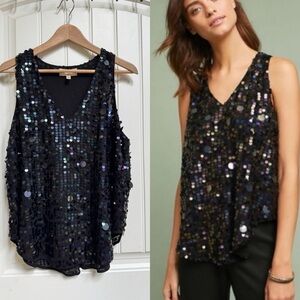 Anthropologie Moulinette Soeurs Black V-Neck Sequinned Tank. Size 10